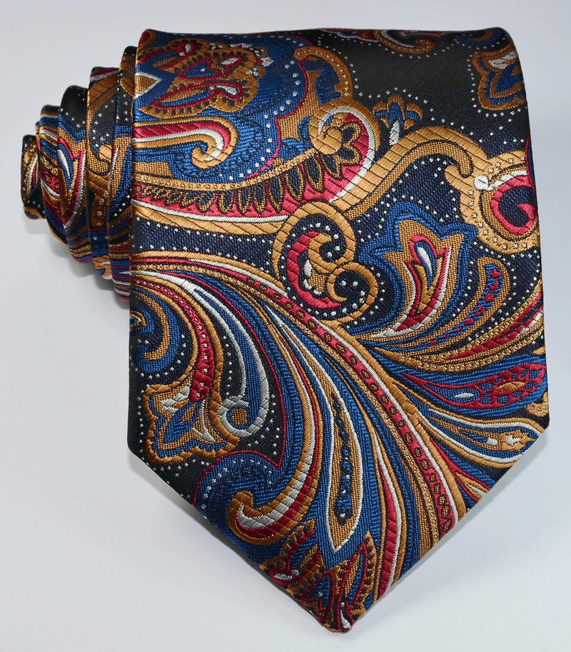 Geotae Zerun New Classic Men's Paisley Silk Tie Necktie (Dark Blue/Brown) - Image 5